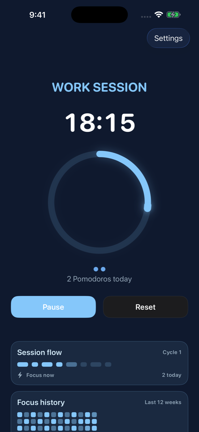 Pomodoro by Elsa timer in dark mode