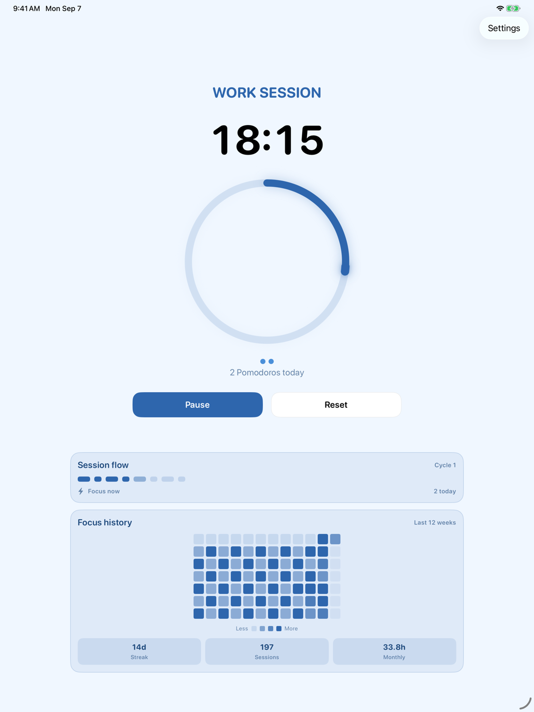 Pomodoro by Elsa iPad timer layout